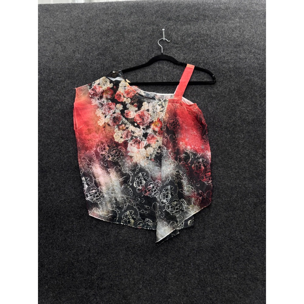 Charlotte Russe One Shoulder Floral Lace Snakeskin Print Blouse Red Black Small